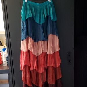 L'ATISTE Teal and Red Layered High Low Skirt